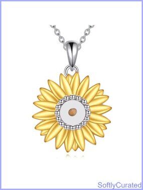 Sterling Silver Sunflower Mustard Seed Pendant Necklace